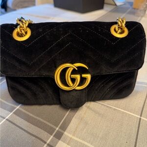 Gucci Black Velvet Mini Shoulder Bag with Gold Double G